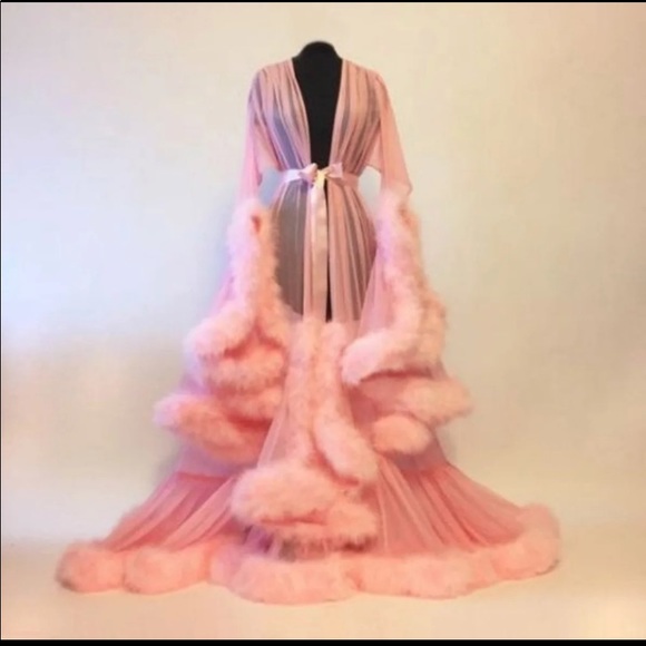 Other - Women’s pink feather bathrobe sugar baby robe sleeper sexy lingerie cover up new
